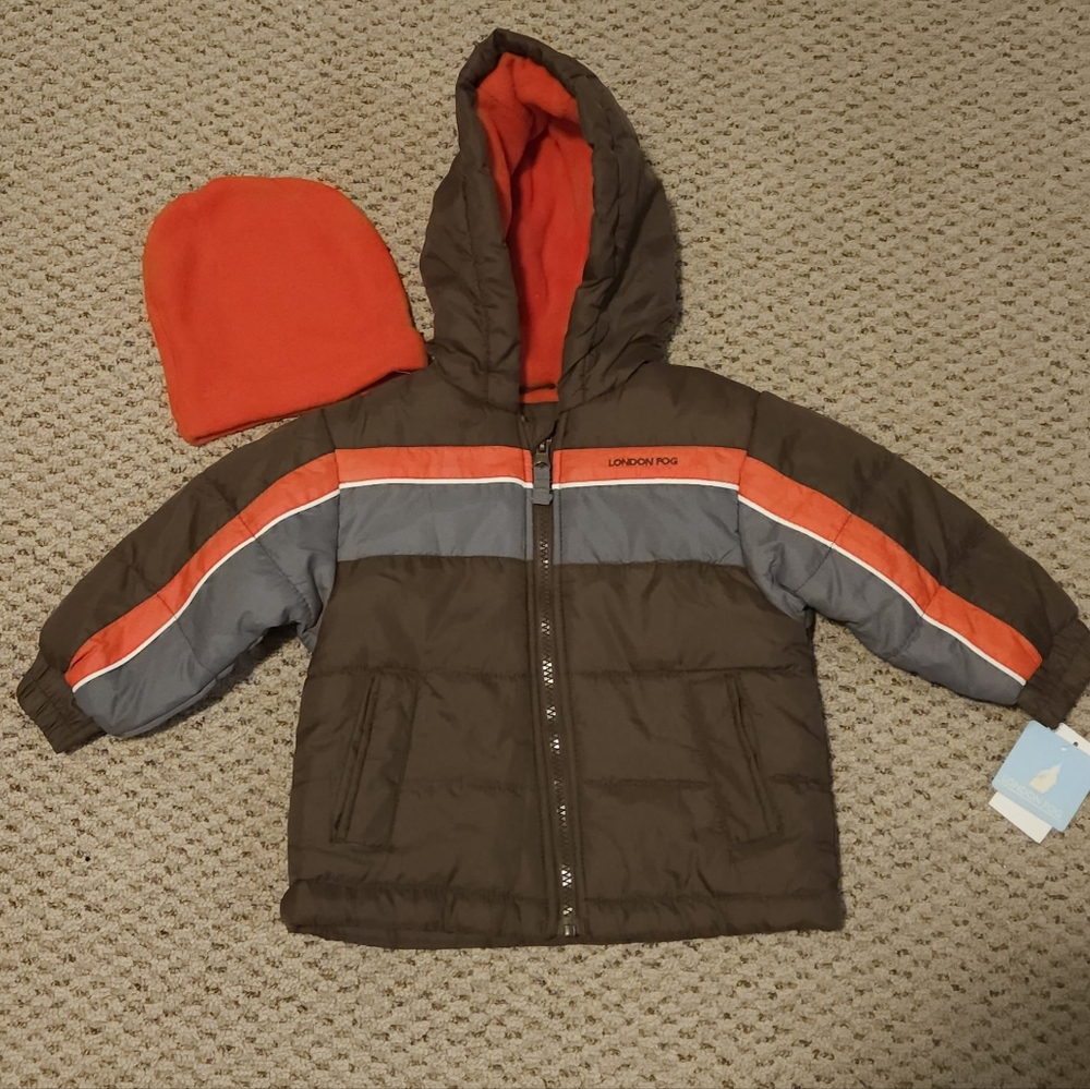 London Fog Brown and Gray Jacket with Red Accent